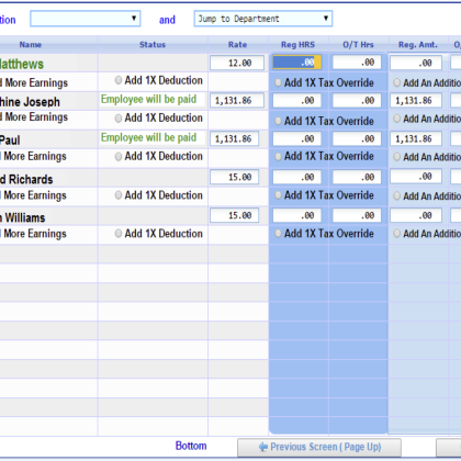 Enter Pay Transactions Screen
